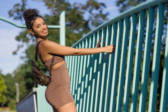 Valery Ponce flashes her bare pussy on Pragues cobblestone streets in revealing brown lingerie — Valery Ponce #19