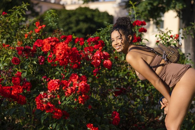 Valery Ponce flashes her bare pussy on Pragues cobblestone streets in revealing brown lingerie — Valery Ponce #24