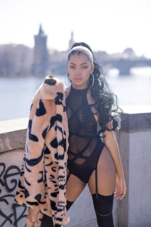 Sofi Vega teasing in sheer black lingerie and fur coat against Pragues river view, craving all eyes on her — Sofi Vega #11