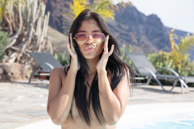 Karin Torres smiles in her bikini by the pool, playful and confident, showing off her toned body — Karin Torres #15