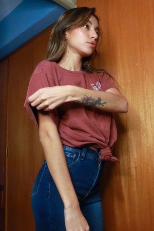 Camila Luna starts with a white shirt, ends topless in the bathroom, nipples and navel on display — Camila Luna #18