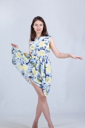 Jenna lifts her floral dress and spreads her legs in teasing solo poses for the camera — Jenna #2